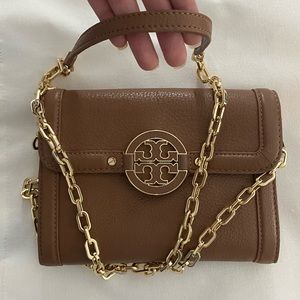 Brown leather Toth Burch cross body bag with chain